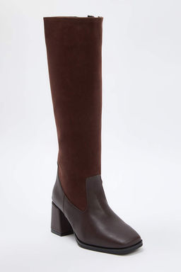 Kahverengi Suet Kontrast Detayl? Blok Topuklu Kad?n Cizme TAKAW26CZ00026 - Trendyolmilla фото 3