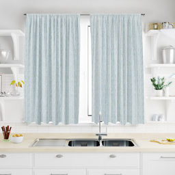 Шторы для кухни, 2шт 148х160см "Рональдо" голубой, на шторной ленте, рогожка, хлопок "Комфорт" 171г/м2, упаковка классическая 28х41см, "Домашняя мода" (Россия)