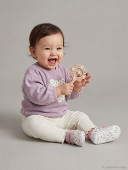 Bisiklet Yaka ?i?ekli K?z Bebek Sweatshirt ve Tayt