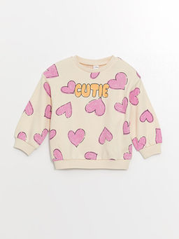 Bisiklet Yaka Uzun Kollu Bask?l? K?z Bebek Sweatshirt