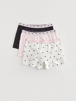Bask?l? Pamuklu K?z ?ocuk Boxer 3l?