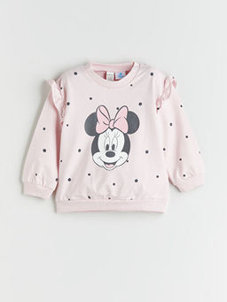 Bisiklet Yaka Minnie Mouse Bask?l? K?z Bebek Sweatshirt ve Tayt 2li