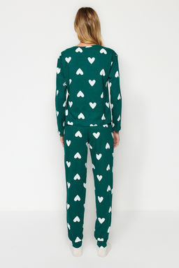 Zumrut Yesili %100 Pamuklu Kalpli Orme Pijama Tak?m? THMAW21PT0566