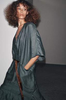 LINEN BLEND DRESS WITH CONTRAST TIE - Zara фото 2