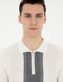 Beyaz Slim Fit Fermuarl_ Polo Yaka Triko Ti__rt - Pierre cardin фото 2