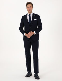 Lacivert Slim Fit Yelekli Tak_m Elbise