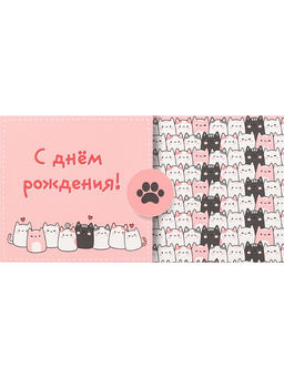 Цена за 5 шт. Конверт для денег "С Днем Рождения!" (КСТ-9550) "Милые котики", soft-touch покрытие