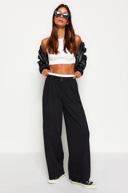 Siyah Wide Leg Boxer Kemer Detayl_ _rme Pantolon TWOAW24PL00360