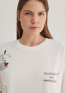 Snoopy Bask?l? Ekru Tisort - Mavi фото 7