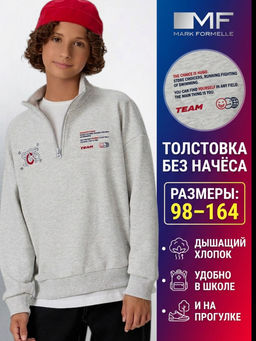 Толстовка для мальчиков серая с принтом
