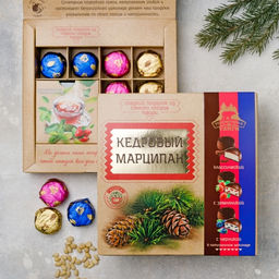 Кедровый марципан ассорти (классический, с земляникой, с черникой) коробка 120гБОНУС (травяной чай в подарок)