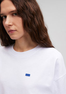 Bisiklet Yaka Basic Beyaz Tisort - Mavi фото 5