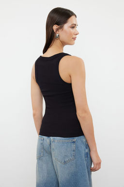 Siyah Havuz Yaka Regular Boy Fitilli Esnek Vucuda Oturan Orme Atlet TWOSS24AL00060