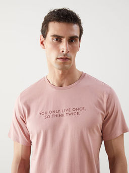 Bisiklet Yaka Bask?l? Penye Erkek Ti??rt