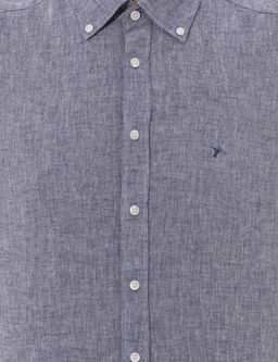 Рубашка приталенного кроя из смесового льна цвета индиго с короткими рукавами - Cacharel фото 6