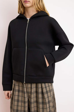 Wardrobe Essentials Siyah Oversize Kapusonlu Orme Sweatshirt |TWOAW26SW00018