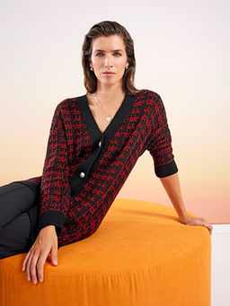 V Yaka Desenli Kad?n Triko H?rka