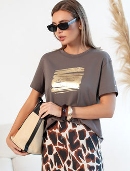 Нарядная футболка с принтом фольгой из премиального хлопка с эластаном