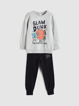 Bask?l? Erkek ?ocuk Sweatshirt ve E?ofman Alt 2li