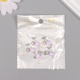 Цена за 5 шт. Декор для творчества металл, стразы «Цветочки», серебро, розовый, 2.2×1.3×0.5 см