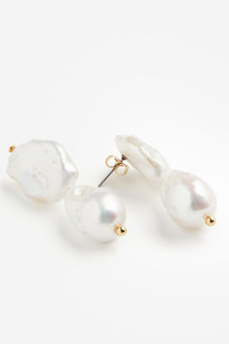 Pendientes chapados en oro con colgante de perla - H&m фото 4