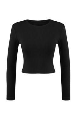 Siyah-Beyaz 2li Paket Fitted/Vucuda Oturan Bisiklet Yaka Crop Fitilli Esnek Orme Bluz TWOAW22BZ0331