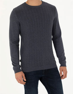 Koyu Mavi Slim Fit Bisiklet Yaka Triko Kazak - Pierre cardin фото 6