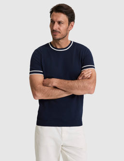 Lacivert Slim Fit %100 Pamuk Bisiklet Yaka Triko Ti__rt