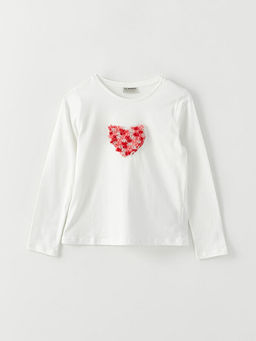 Bisiklet Yaka Nak?? Detayl? Uzun Kollu K?z ?ocuk Ti??rt