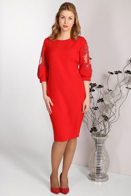 Платье с красивыми рукавами с вышивкой красное женское по колено