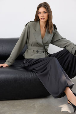 Haki Premium Dokuma Crop Blazer Ceket TWOSS24BC00010