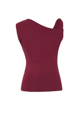 Bordo Kol Burgu Detayl? Buzgulu Asimetrik Yaka Esnek Orme Bluz TWOSS25BZ00569