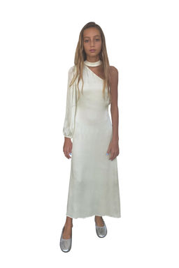 VESTIDO SATINADO ASIM?TRICO / Amarillo claro