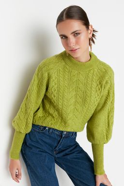 Yesil Yumusak Dokulu Sac Orgulu Triko Kazak TWOAW21KZ0109 - Trendyolmilla фото 3