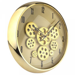 Часы настенные Золотой век времени д32-35см, h6,2см, циферблат Шестеренки вращающиеся, золотой; цифры арабские, черный; корпус пластик, золотой; выпуклое стекло, в коробке (Китай) - Домашняя мода фото 3
