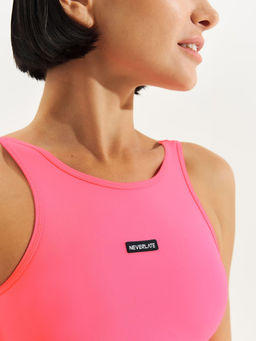Женское боди прилегающего силуэта с завышенной посадкой неонового розового цвета - NEVERLATE фото 3