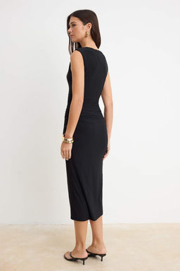 Siyah D_z Bodycon V Yaka Kolsuz Dantel Detayl_ Maxi Esnek Astarl_ _rme Elbise TWOSS26EL00577 - Trendyolmilla фото 4