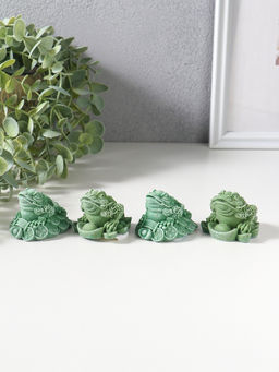 Сувенир полистоун "Денежная жаба на монетах со слитком" набор 4 шт зелёный 5х4,3х4 см