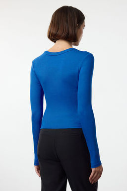 Saks Premium Viskon Bisiklet Yaka Crop Esnek Orme Bluz TWOAW24BZ00116