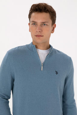 Erkek Slim Fit Yar_m Fermuarl_ Mavi Basic Kazak - U.s. polo assn фото 2
