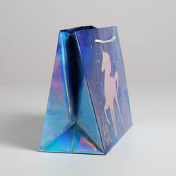 Цена за 2 шт. Пакет подарочный голографический, упаковка, Unicorn, 23 х 18 х 10 см