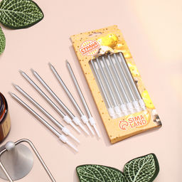 Свечи в торт Ройс, 6 шт, высокие, 13 см, серебристый металлик - Страна карнавалия фото 5