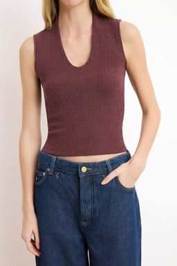 Tas Fitted/Vucuda Oturan V Yaka Kolsuz Crop Dokulu Orme Bluz TWOSS26BZ00249 - Trendyolmilla фото 7