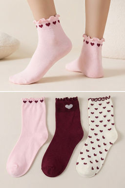 Cok Renkli 3lu Paket Pamuklu Kalpli Jakar Orme Corap THMSS25CO00003 - Trendyolmilla фото 9