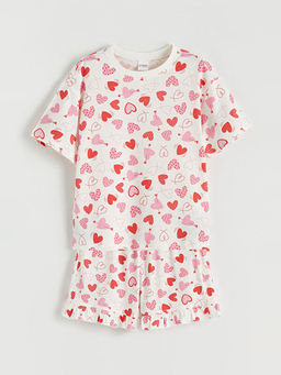 Kalp Bask?l? K?z ?ocuk ?ortlu Pijama Tak?m?