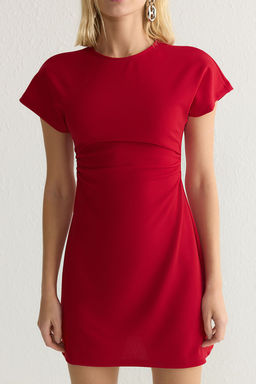 TRENDYOLMILLA K?rm?z? Bodycone/Vucuda Oturan Buzgu/Drape Detayl? Mini Orme Elbise TWOSS25EL00086  фото 9