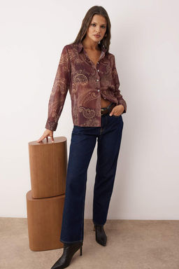 Mavi Sal Desenli Astars?z Yoryo Sifon Gomlek TWOAW26GO00063 - Trendyolmilla фото 5