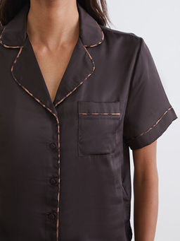 G?mlek Yaka Saten Kad?n Pijama Tak?m