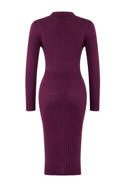 TRENDYOLMILLA Siyah Midi Triko Polo Yaka Elbise TWOAW22EL1376  фото 8