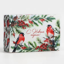 Коробка подарочная новогодняя складная «Снегири», 18 х 12 х 7 см
